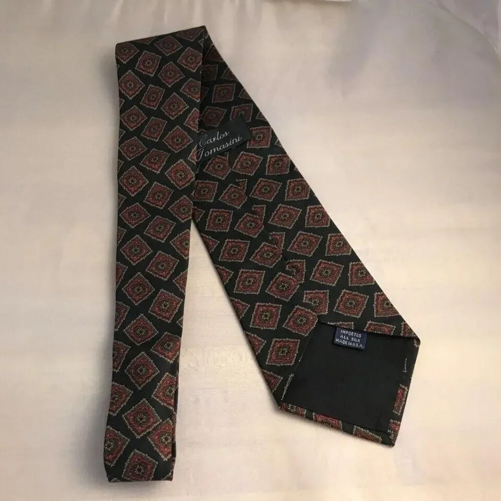 #1210 VTG CARLOS TOMASINI SILK WOVEN PRINT NECKTIE 55X4